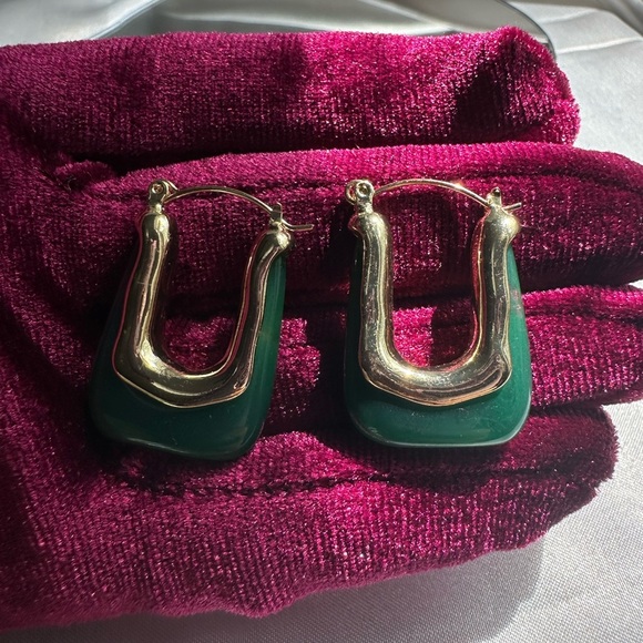 Anthropologie Gold and Green Statement Earrings - Picture 4 of 13